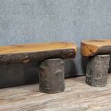 20th century folk art: pair of solid wood benches