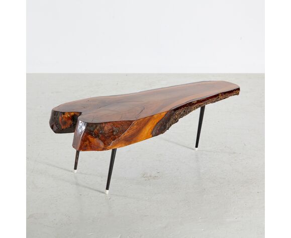 Hand-crafted lacquered log coffee table