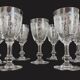 9 crystal white wine glasses from St. Louis model Cléo and their decanter.