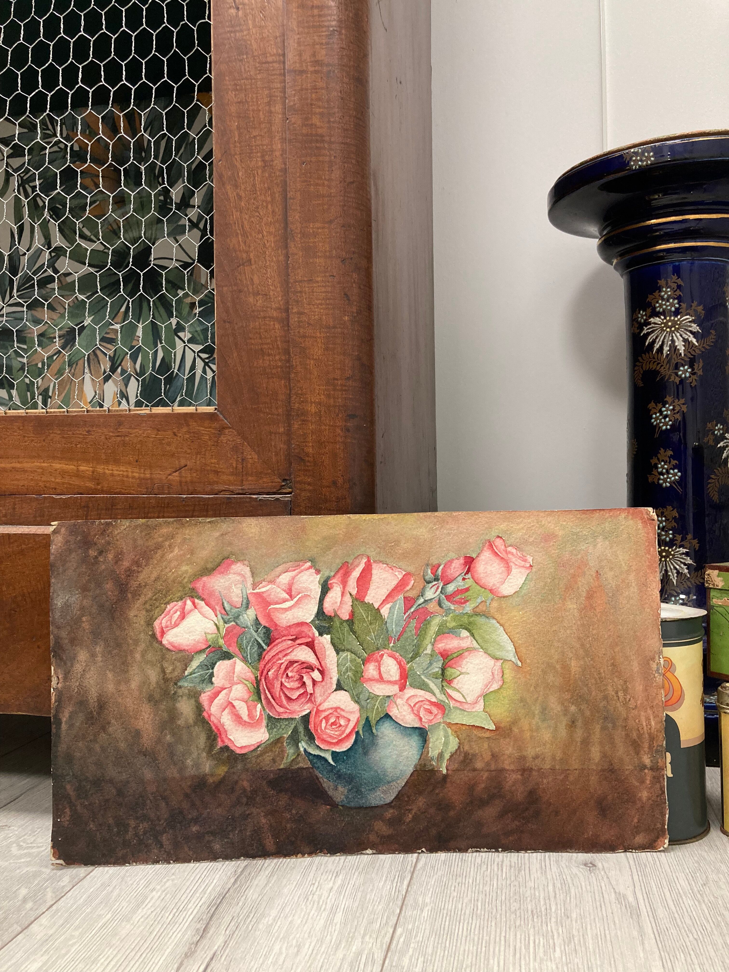 Aquarelle aux roses vintage