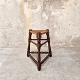 Wood and straw tripod stool