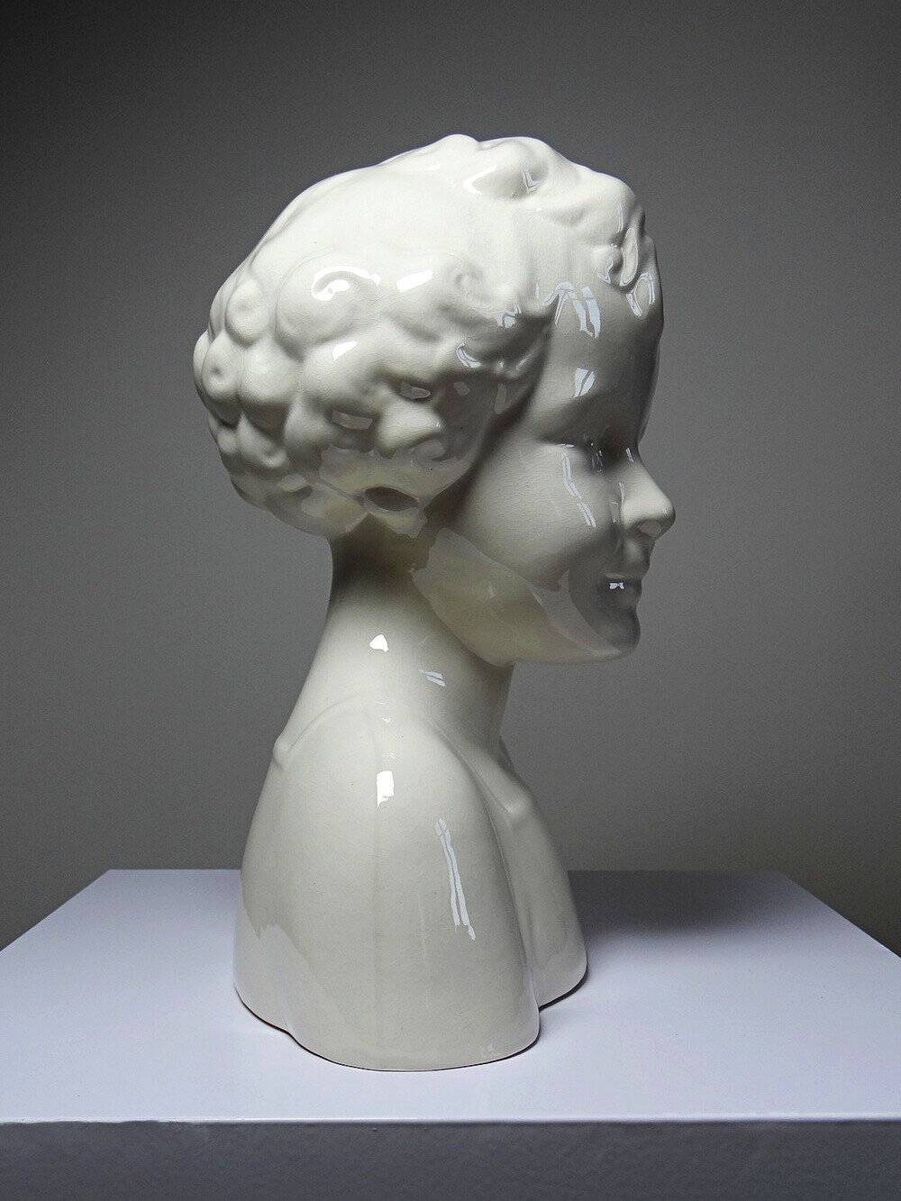 Large Art Deco faience bust from Sarreguemines, early period