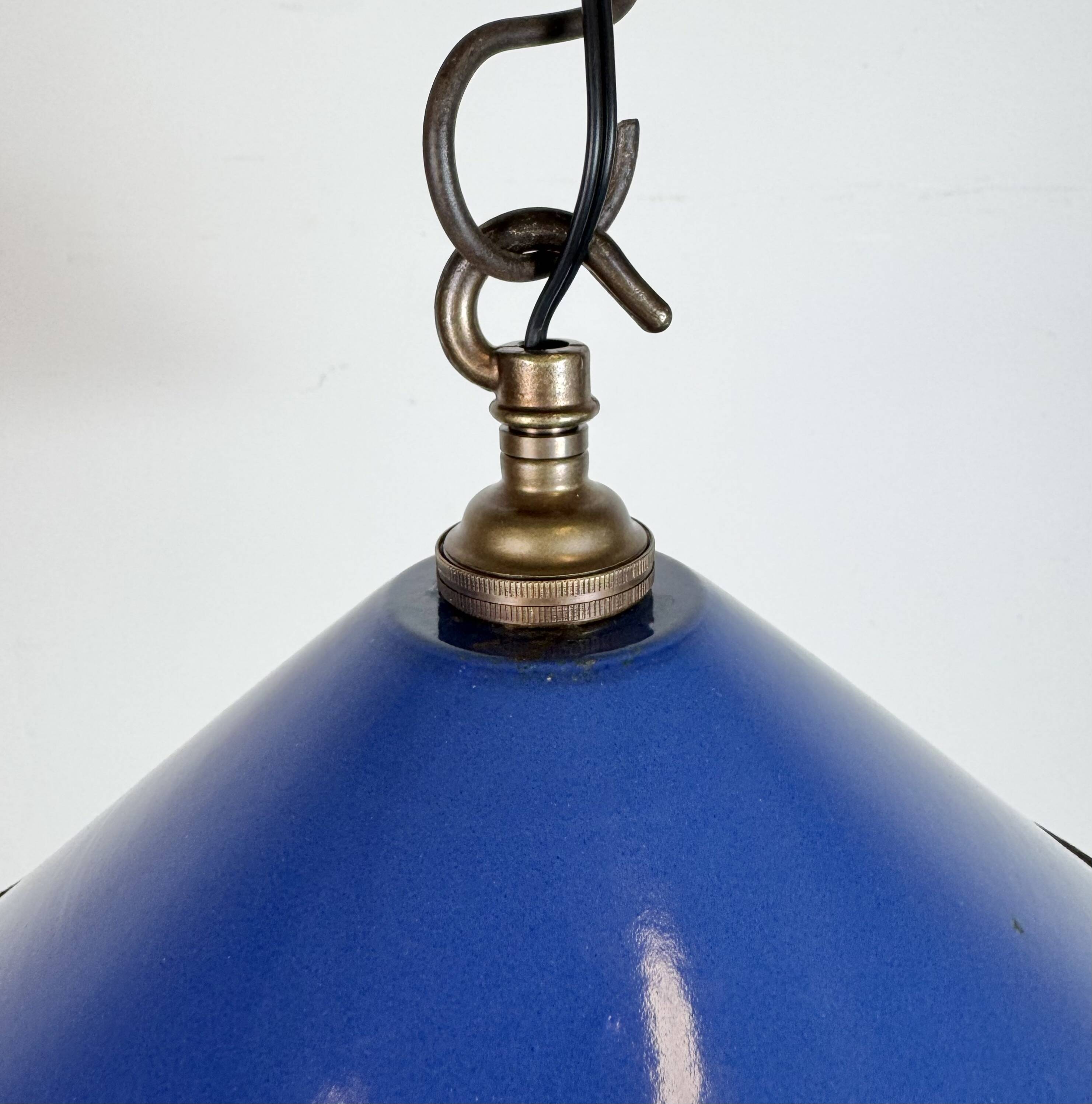 Industrial Blue Enamel Factory Pendant Lamp, 1950s