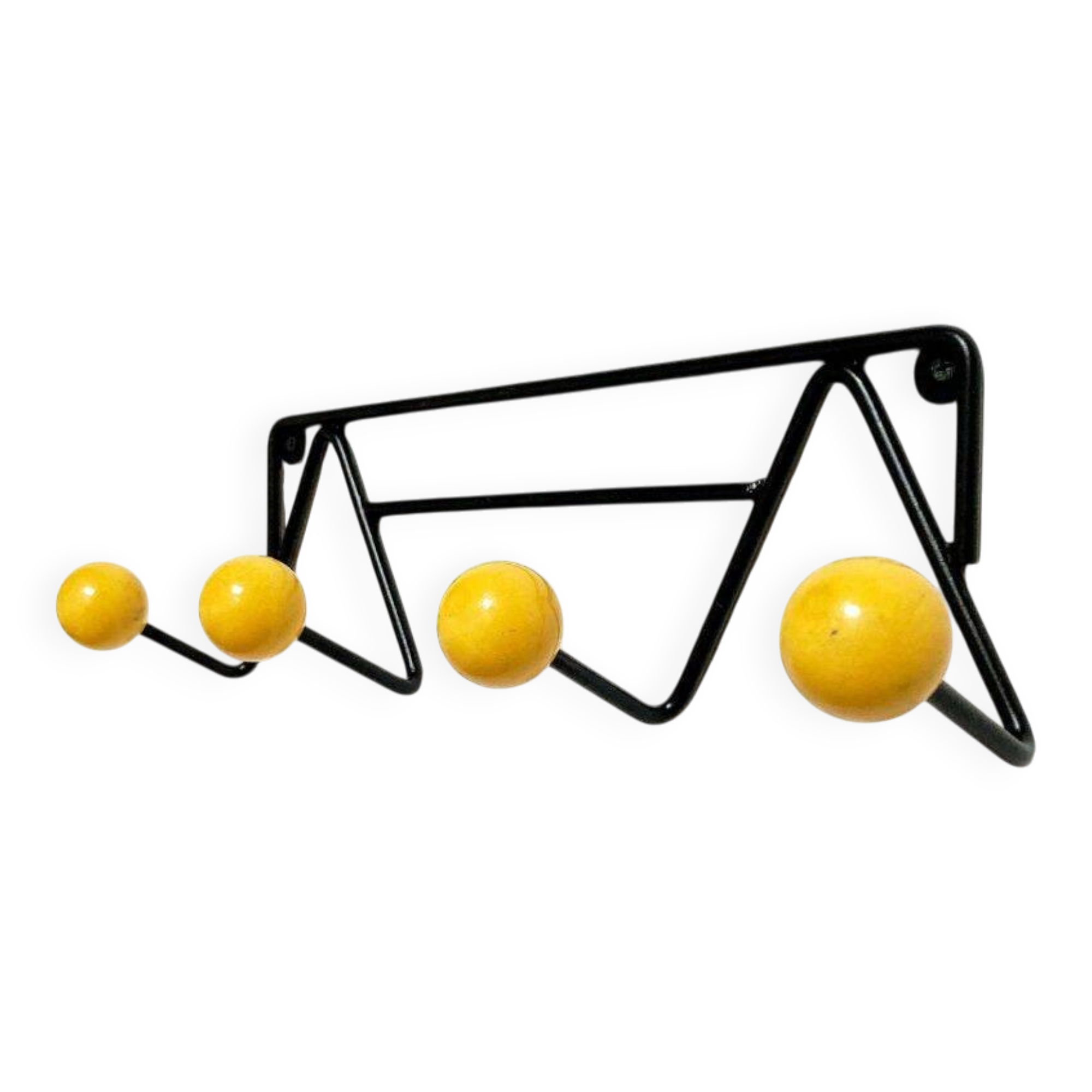 Vintage coat rack Roger Feraud with 4 yellow ball hooks.