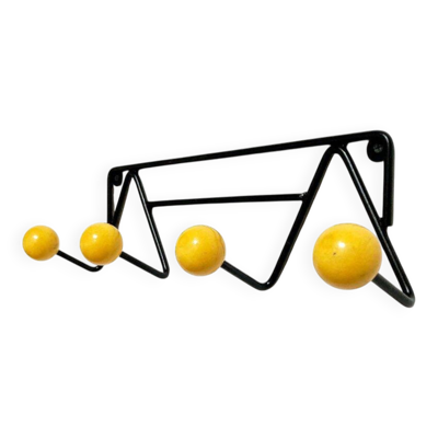Portemanteau vintage Roger Feraud avec 4 patères boules jaunes