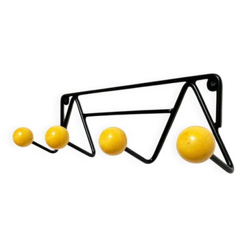 Portemanteau vintage Roger Feraud avec 4 patères boules jaunes