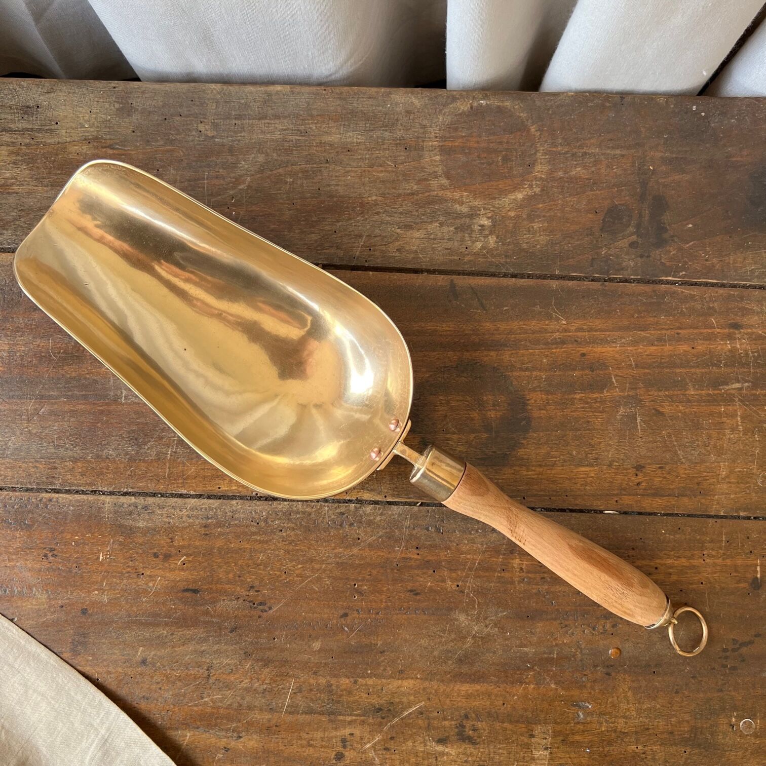 Large old brass grocery shovel