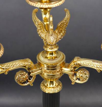 Pair of Chandeliers/Candelabra in Solid Bronze Empire Style Caramel Patina
