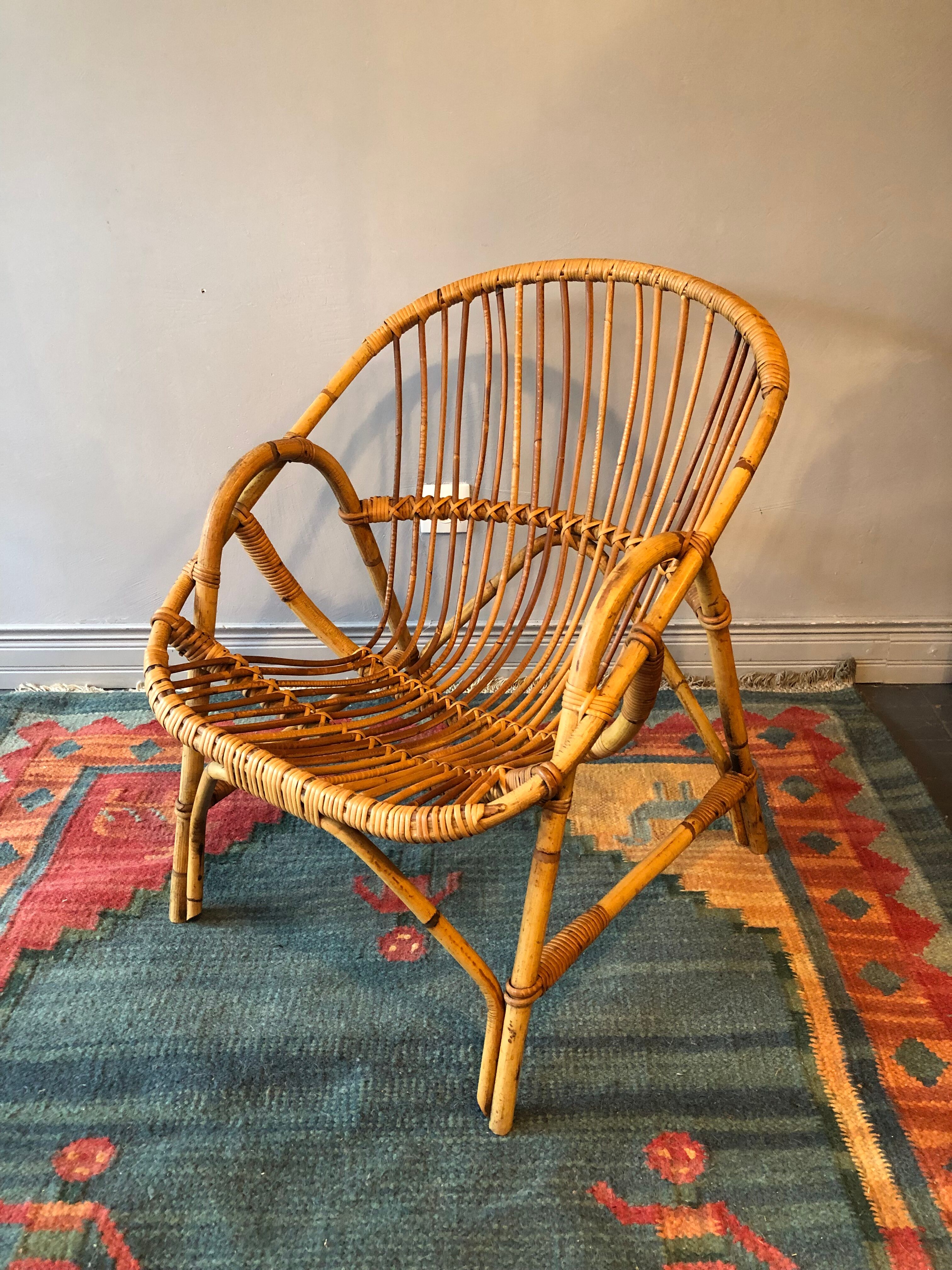 Rattan basket armchair 60s