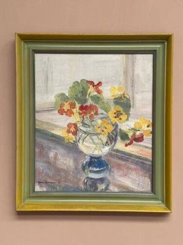 Swedish Oil on Panel "Flower Vase" by Sven Oswaldsson 47, Signed, Framed 44×49cm