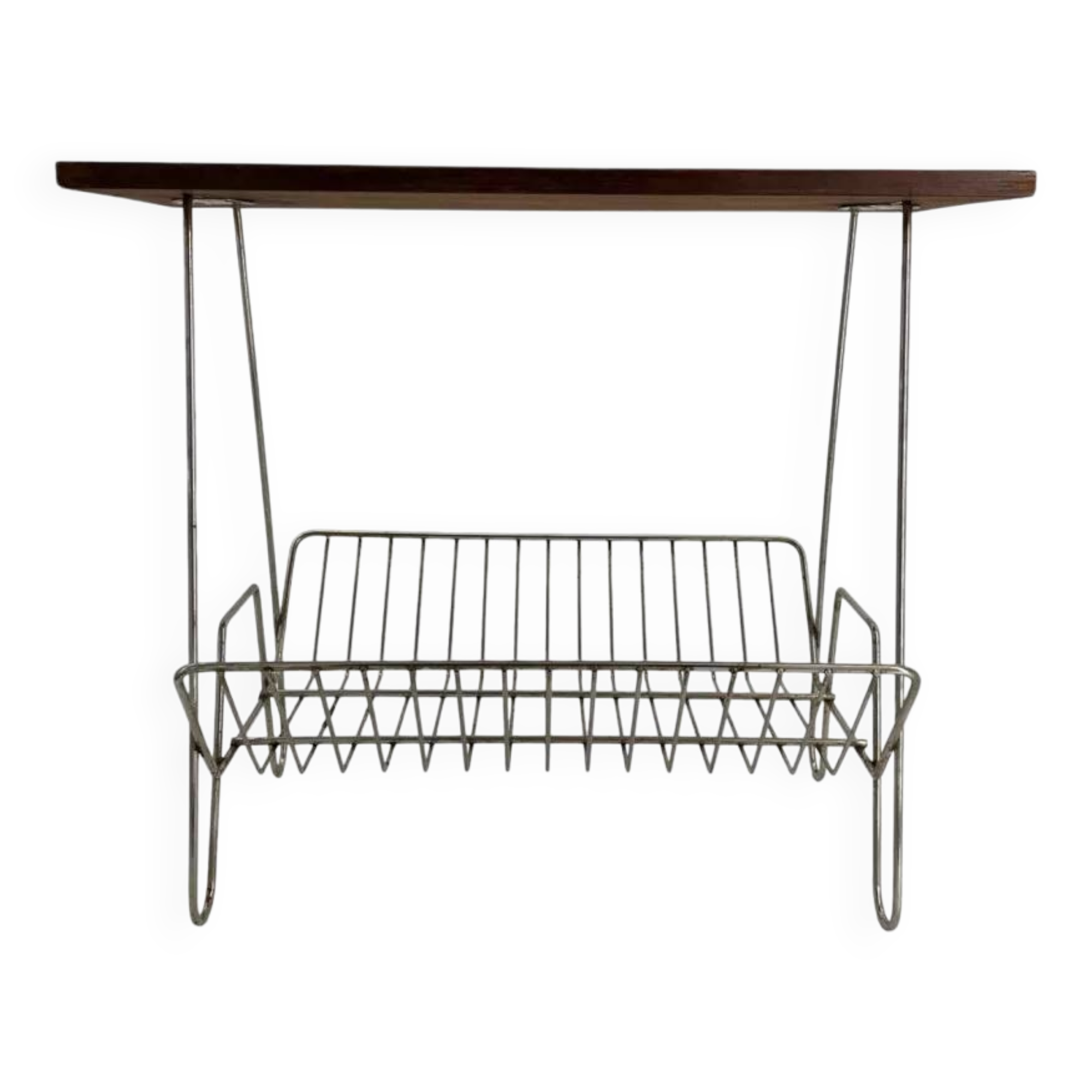 Vintage teak and metal Mid Century magazine rack