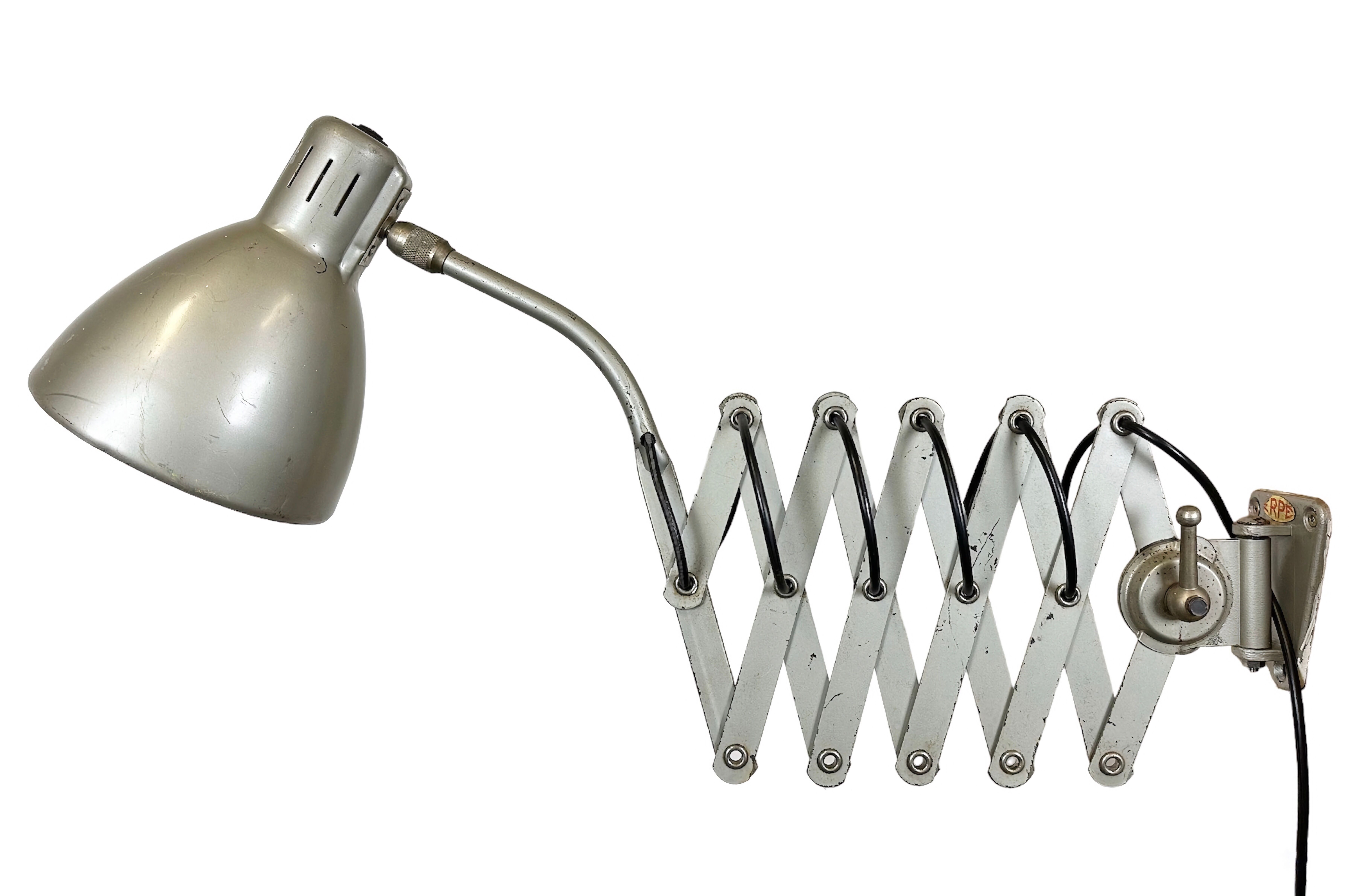 Grey industrial scissor wall lamp from erpe, 1960s