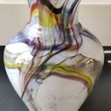 Blown Art glass ball vase from Murano/Italy. Decor swirls of smoke/polychrome waves. Dimensions 20 x 15 cm