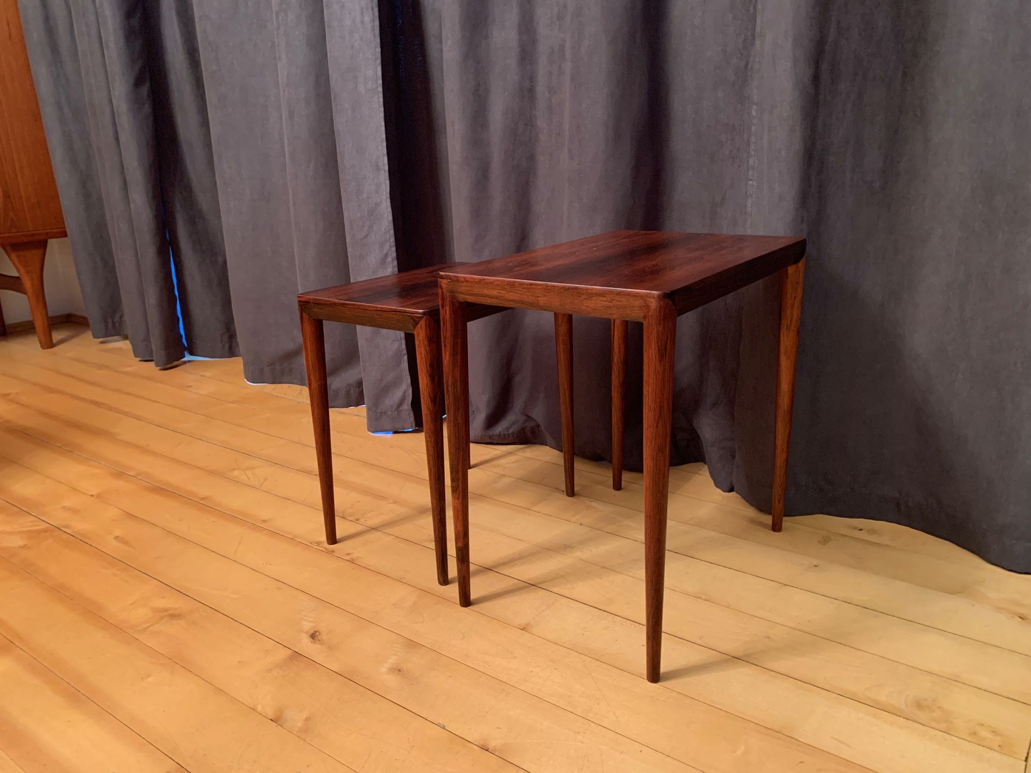 Pair of rosewood tables 64 B, designed by Erik Riisager Hansen, Haslev Møbelsnedkeri, Denmark, 196