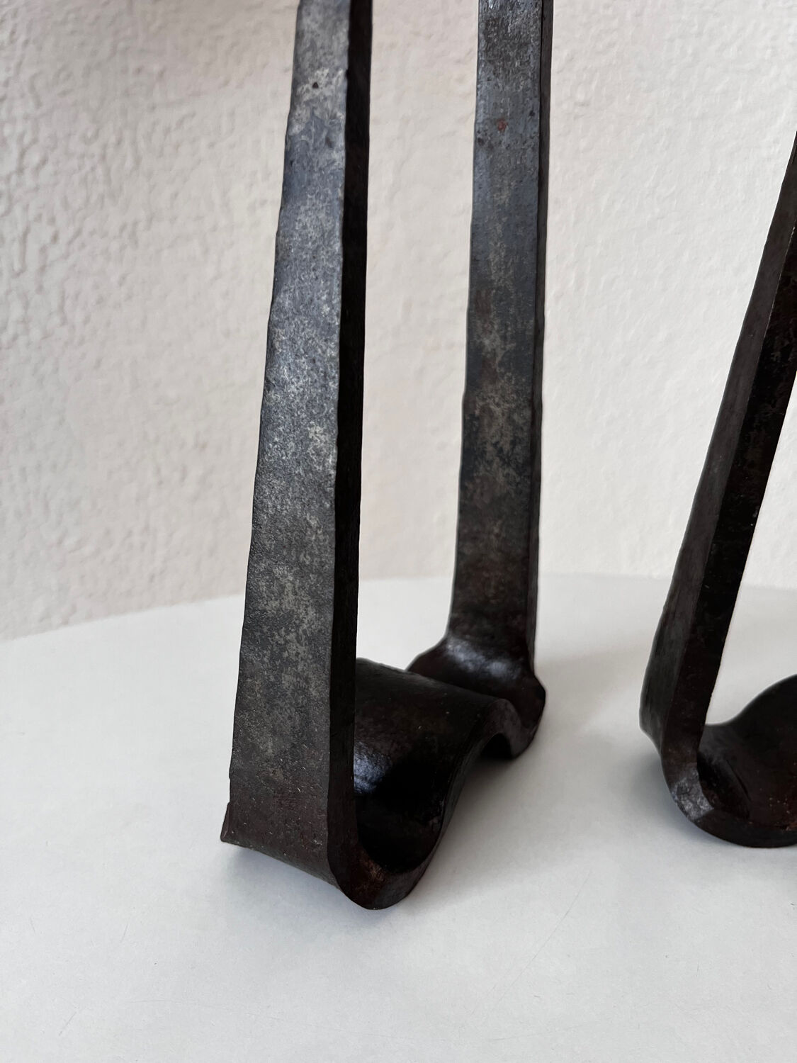 Brutalist wrought iron candlestick pair