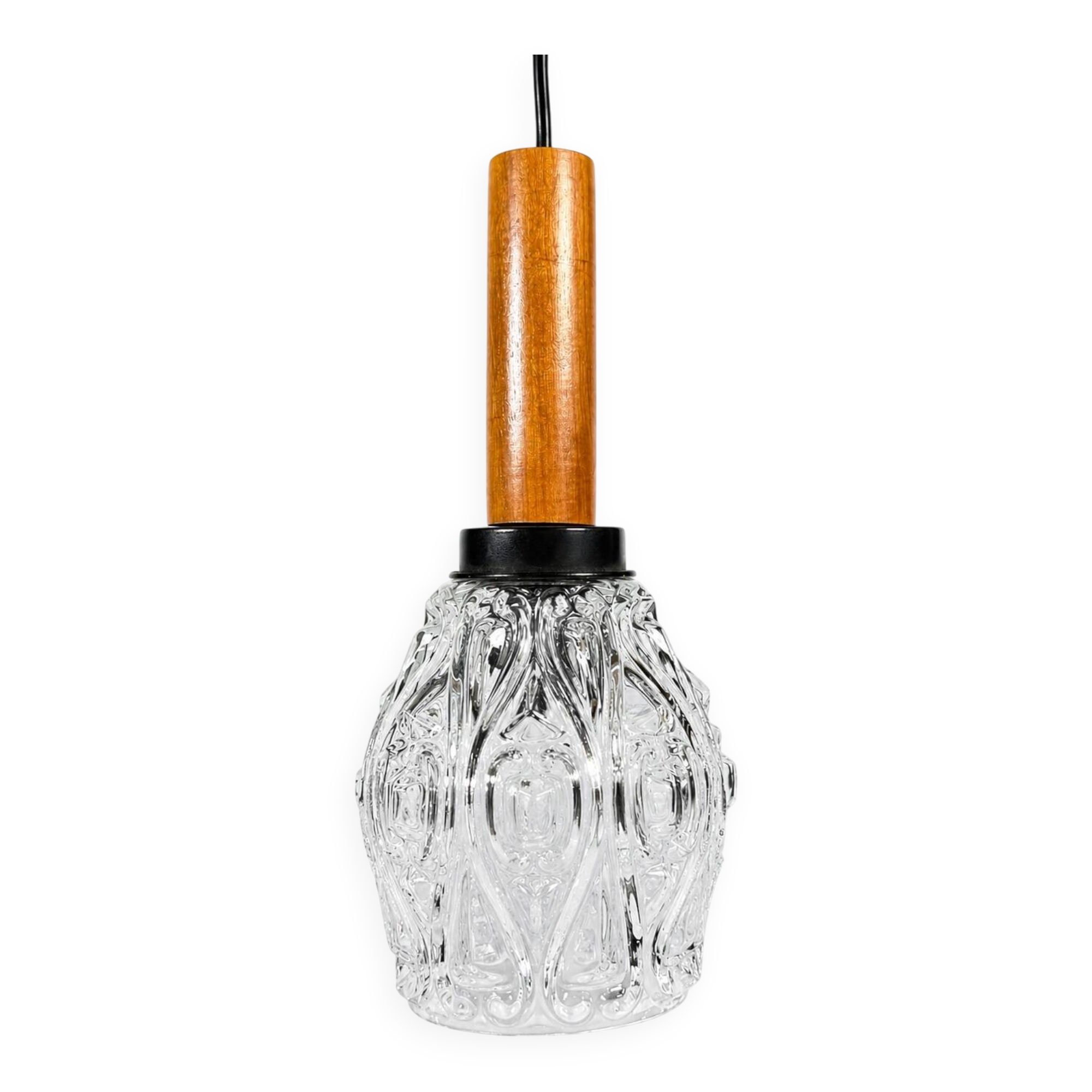 1960s 1970s Ceiling Lamp Pendant Lamp in Teak & Glass Mid Century Space Age