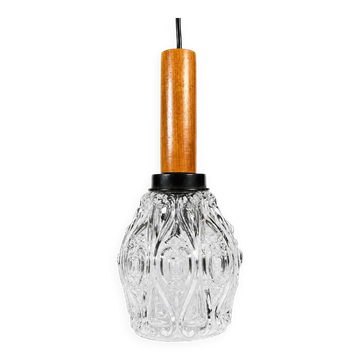 Lampe de plafond des années 1960 1970, lampe suspendue en teck et verre, style mid-century Space Age.
