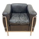 Black Leather LC2 Club Chair with Chromed Frame by Le Corbusier for Cassina, 1965