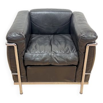 Black Leather LC2 Club Chair with Chromed Frame by Le Corbusier for Cassina, 1965