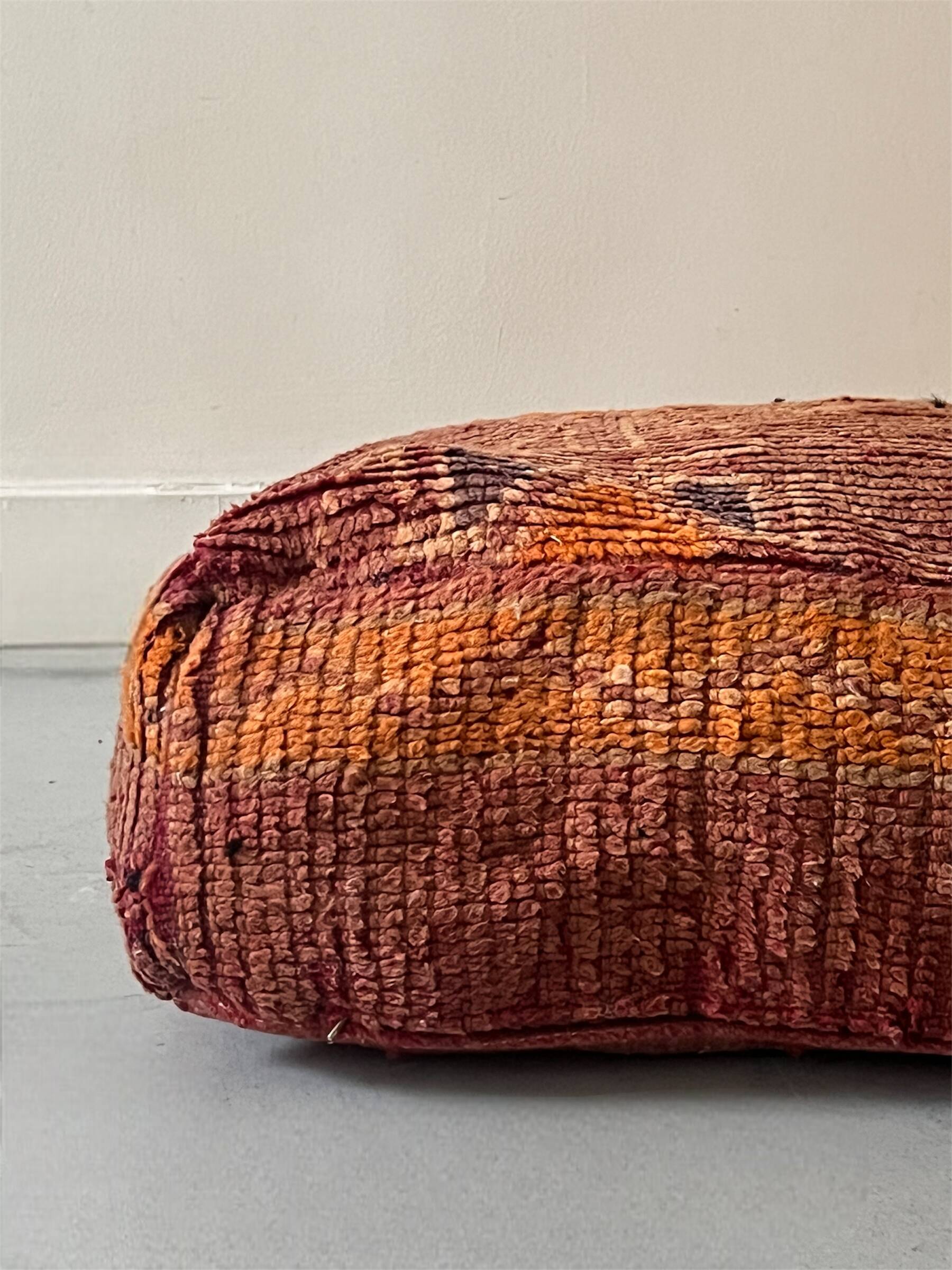 Vintage Berber pouf in handwoven wool
