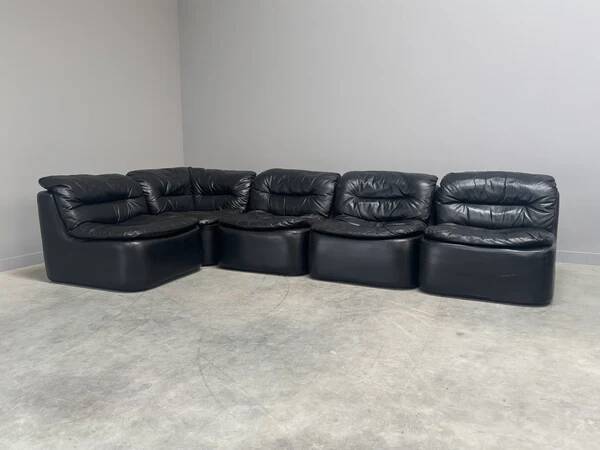 Modular black leather element sofa, 1970s
