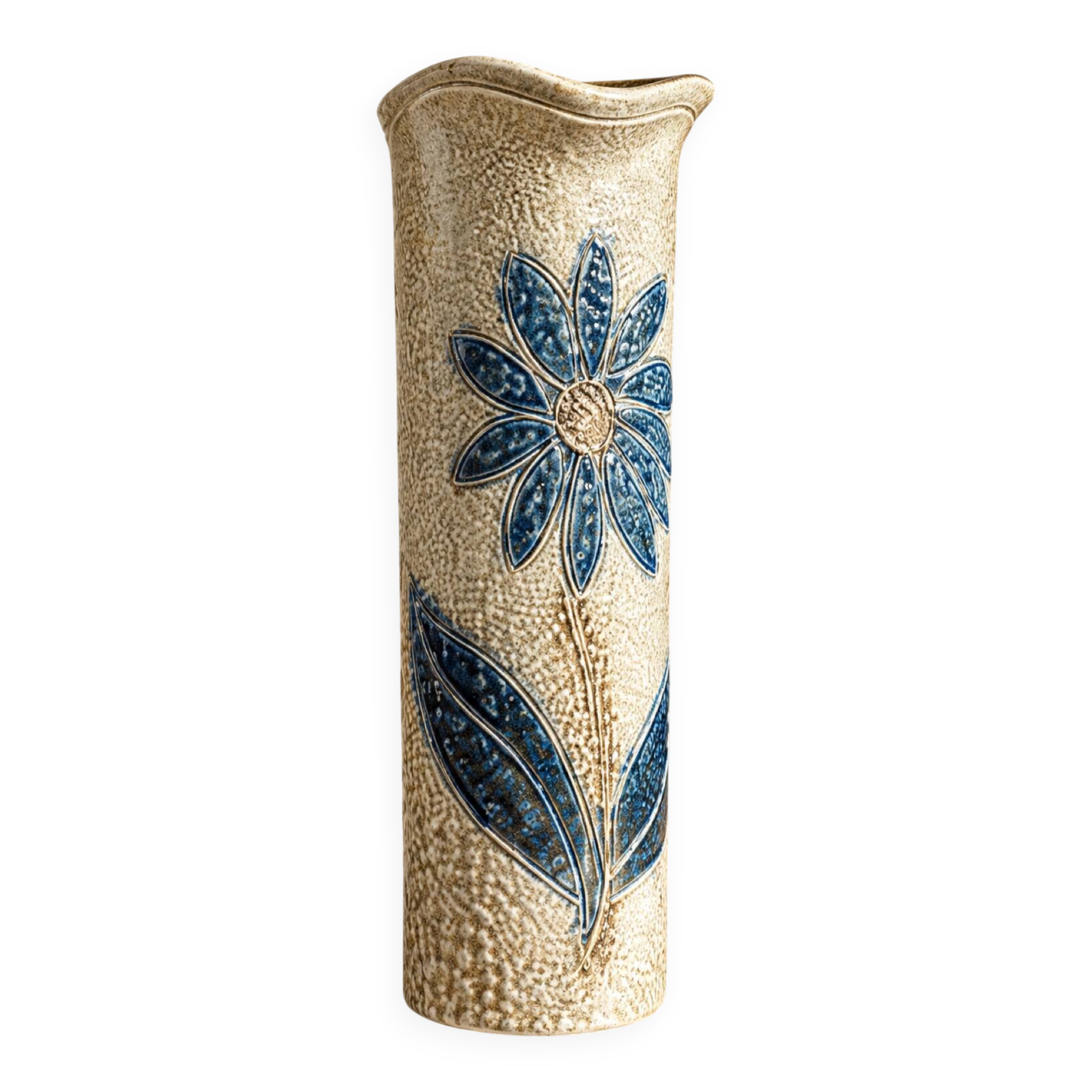 Large vintage ceramic vase – blue floral decoration