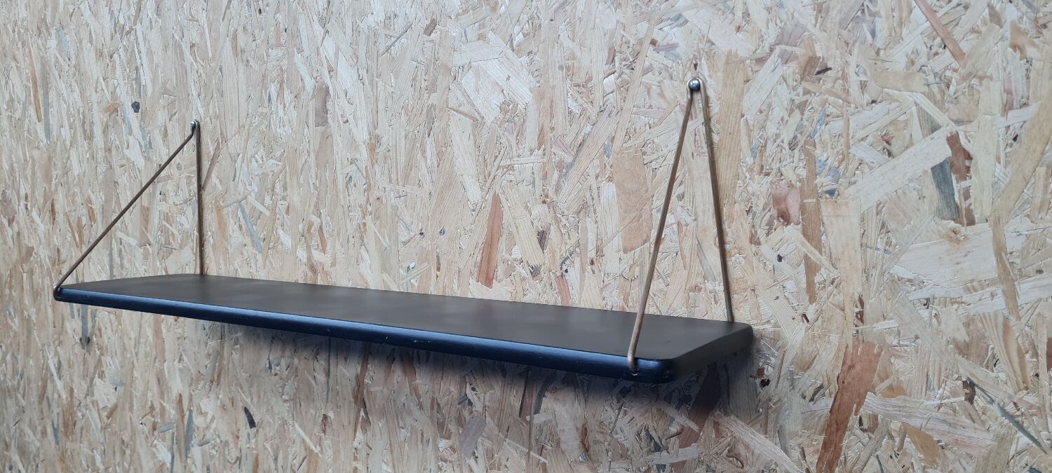 Scandinavian brass and teak shelf