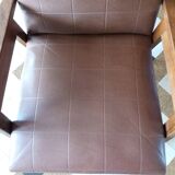 Scandinavian armchair in brown leatherette and wood