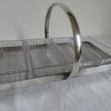 Serviteur aperitif metal argente & 4 ramequins/raviers en verre art deco