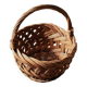 Round woven dark wicker basket with openwork vintage handle