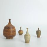 Small Mid-Century Scandinavian Modern Collectible Brown Stoneware Vases by Gunnar Borg, Set of 4
