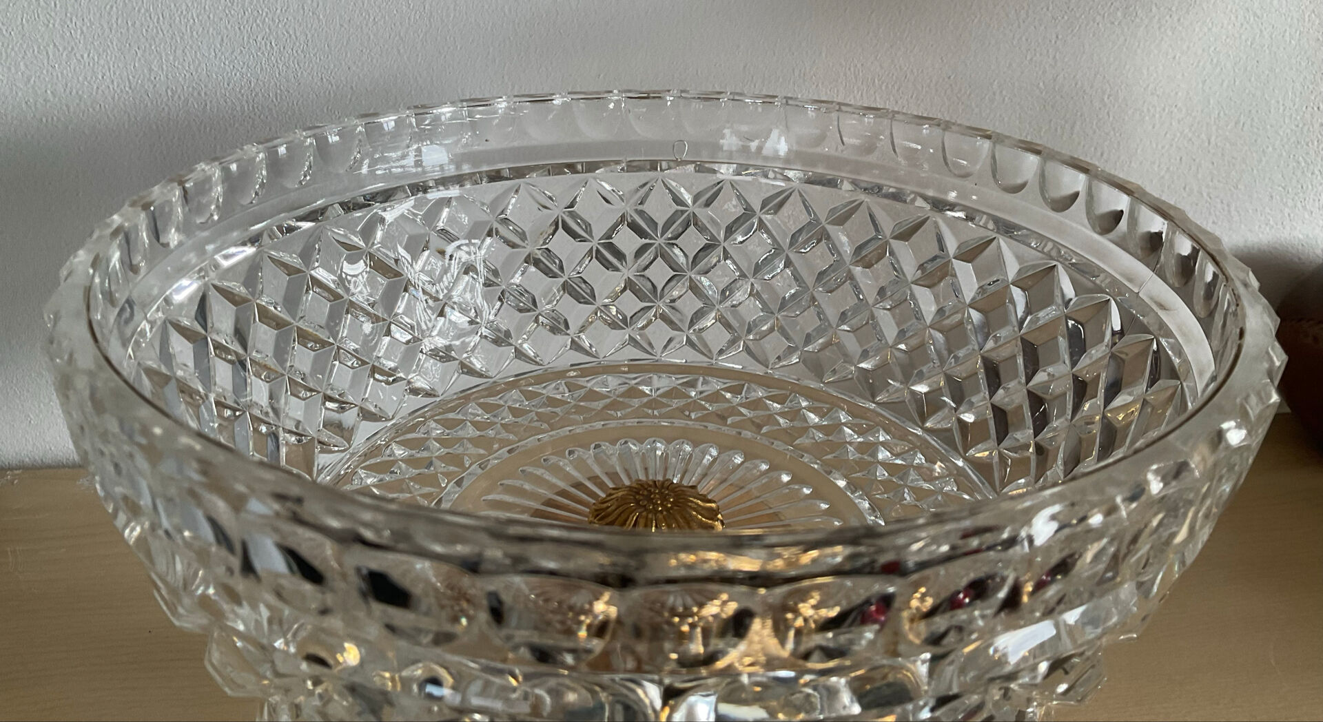 Vintage crystal and brass footed bowl