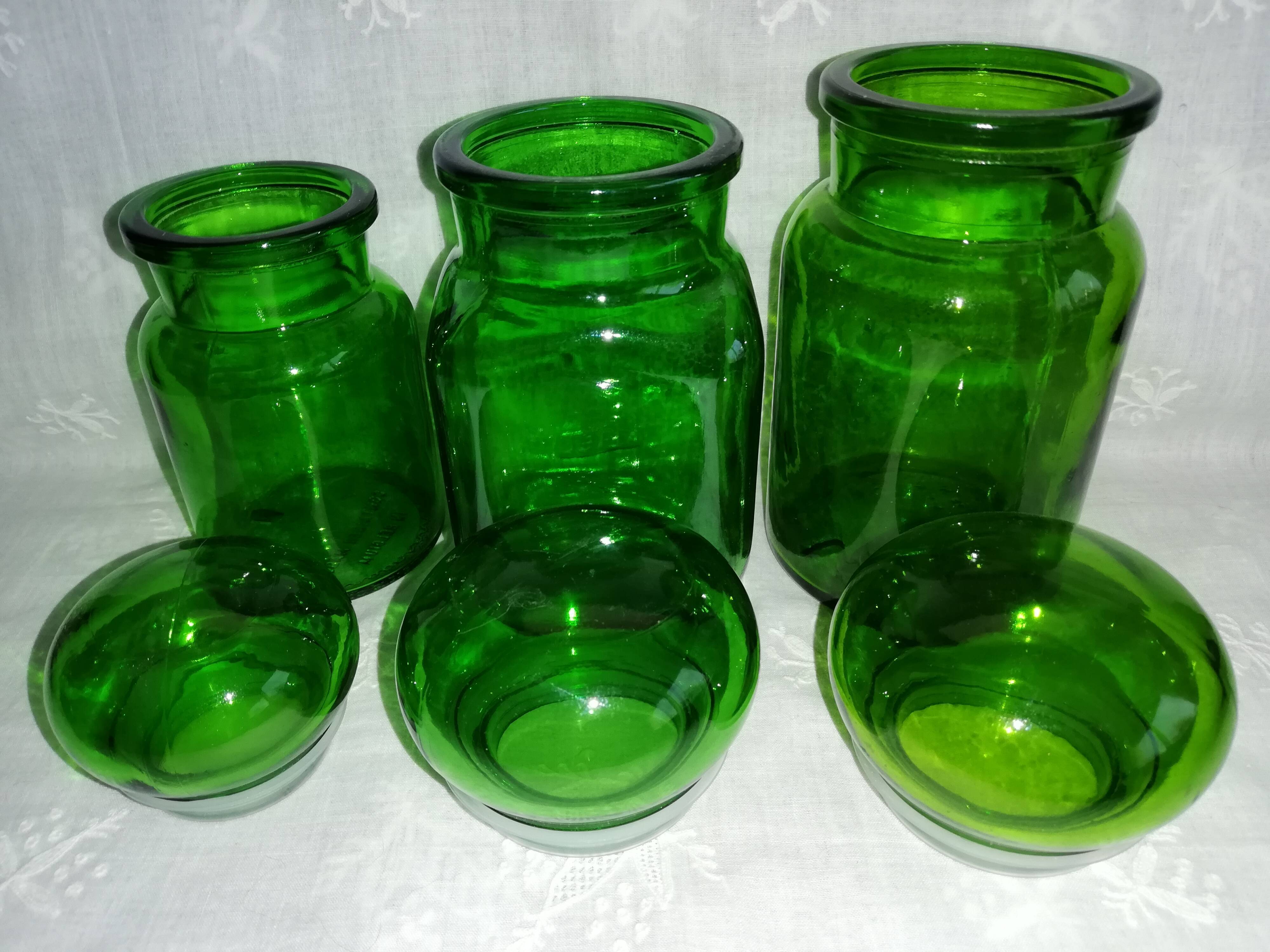 Trio of green jars
