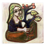 Tableau carreau en faïence signé Jaqueline Bartre SANT VICENS CERAMIQUE 1970