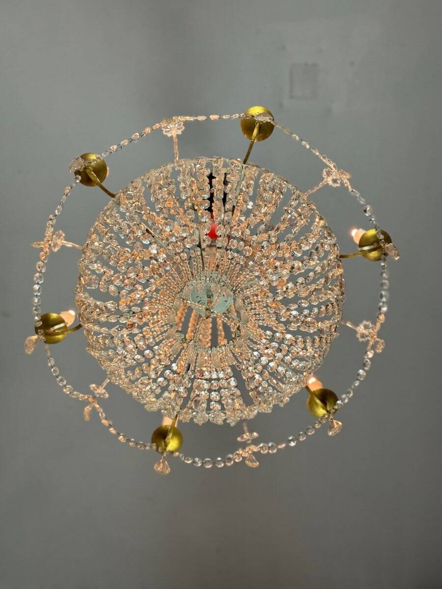 Pearl Bag Chandelier, Cut Crystals Circa 1900