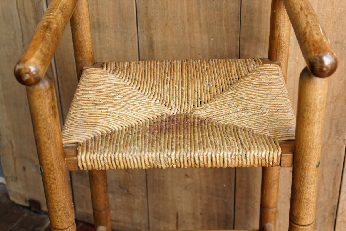 Mulched high chair, turned wood