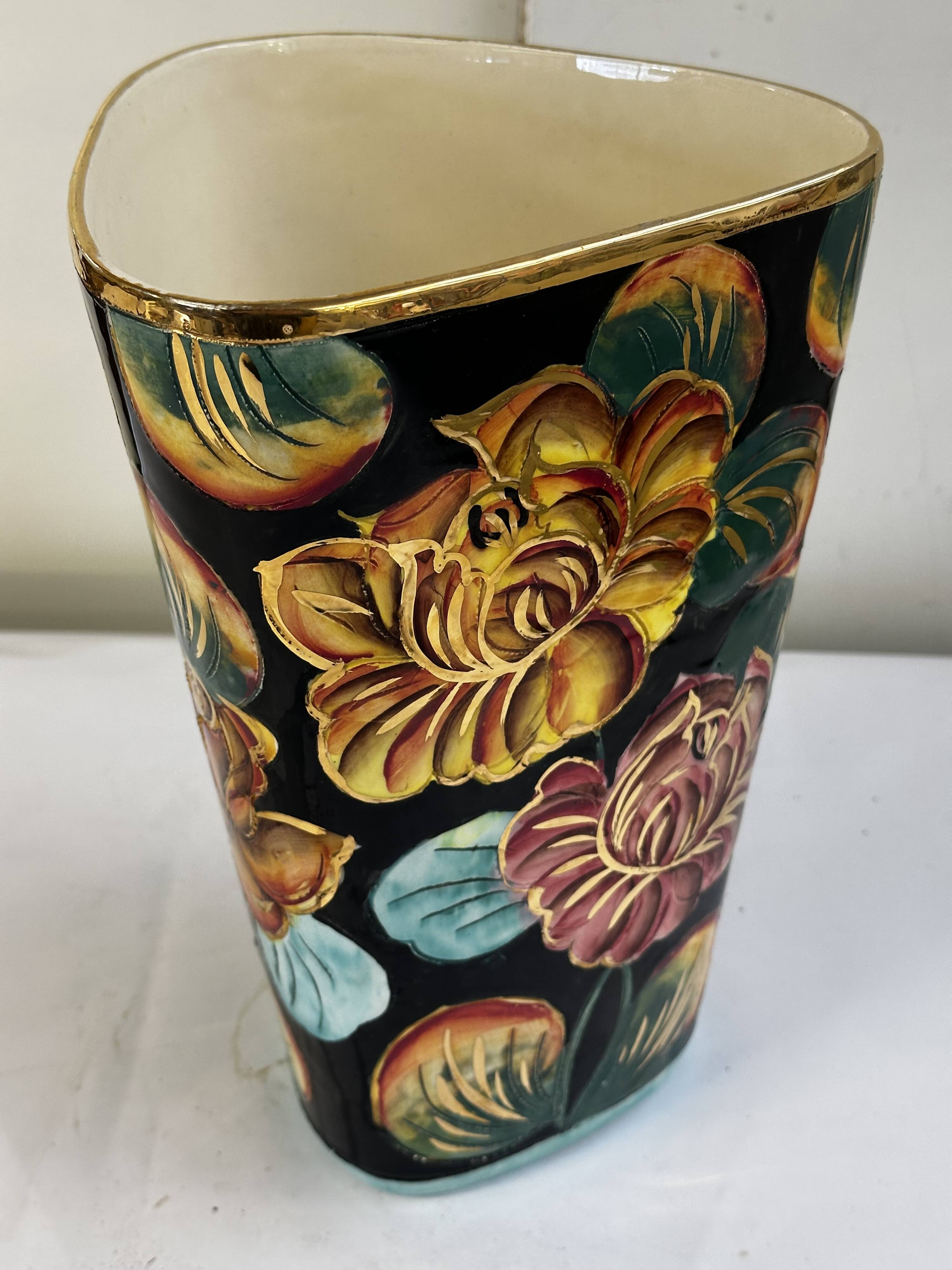 Grand Vase Vallauris Décor Floral peint à la main H 30 cm