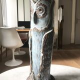 Large Owl vase in enameled stoneware signed
