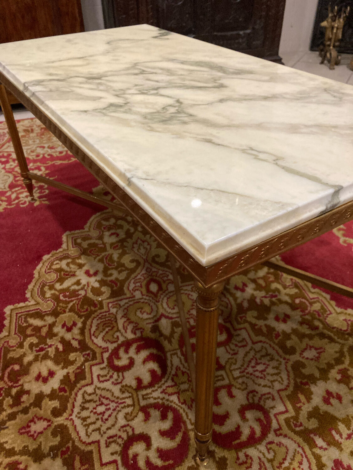 Brass coffee table and white marble Louis XVI style