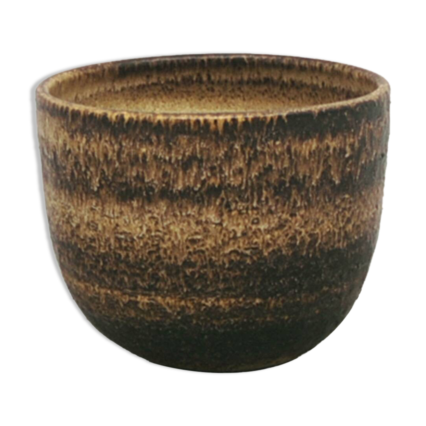 vintage ceramic brown brutalist flower pot large