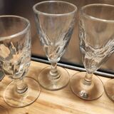 12 small twisted bistro glasses, 19th century