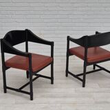 1970s, set of 2 Finnish armchairs by Lepokalusto, original condition, birch wood, leather.