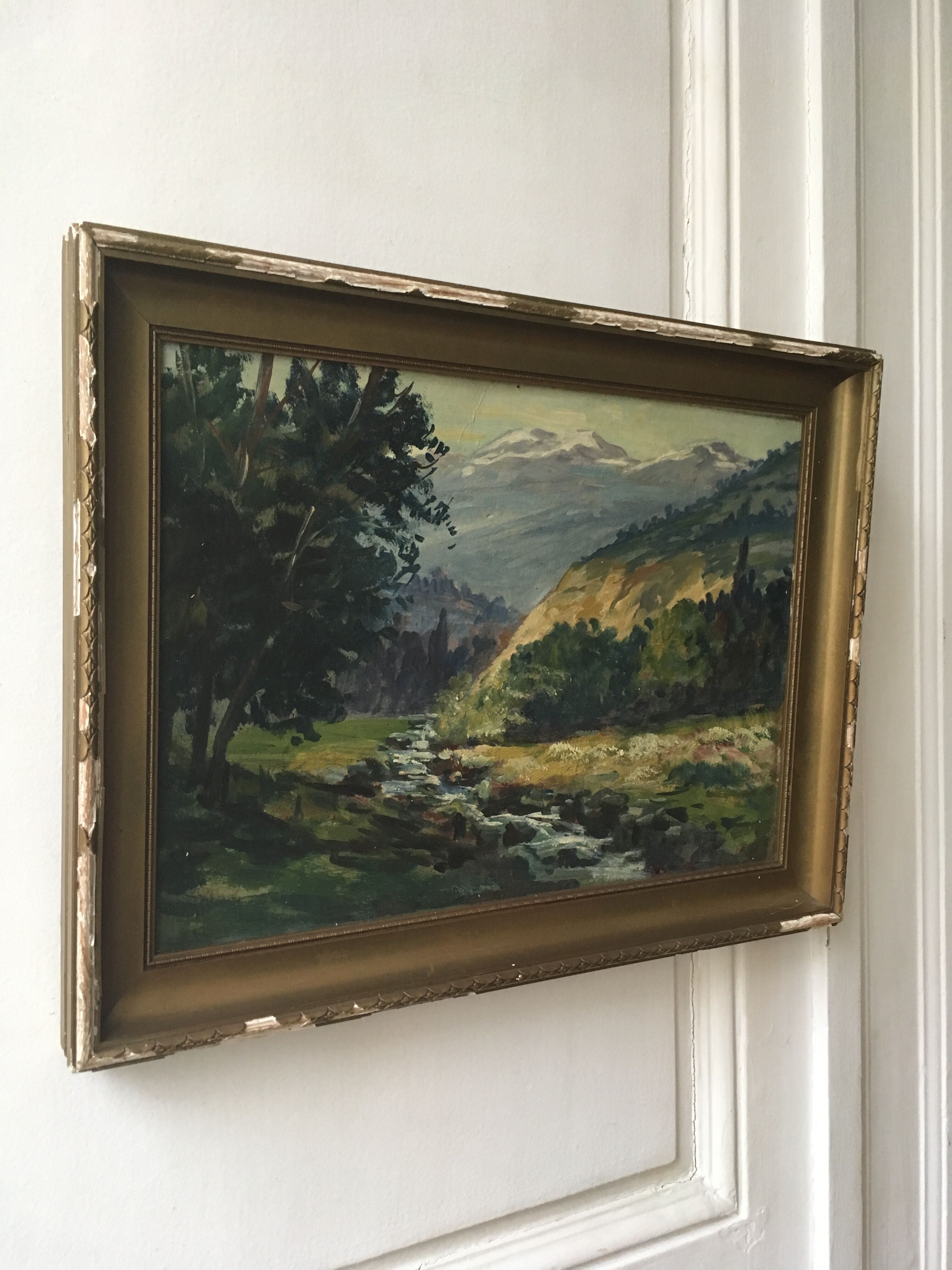 Painting oil mountain landscape