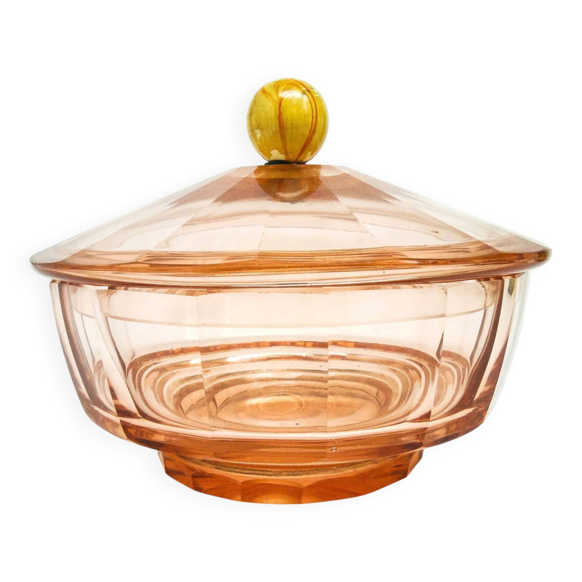 Art Deco bonbonniere, rosalin crystal, Moser, Czechoslovakia, 1930s