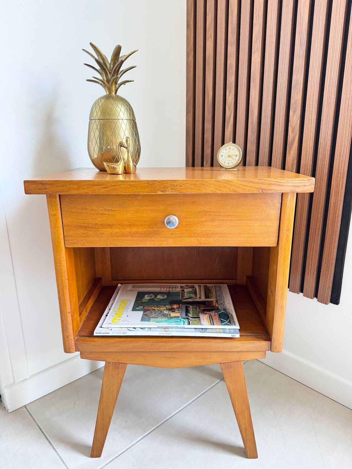 Vintage compass leg bedside table