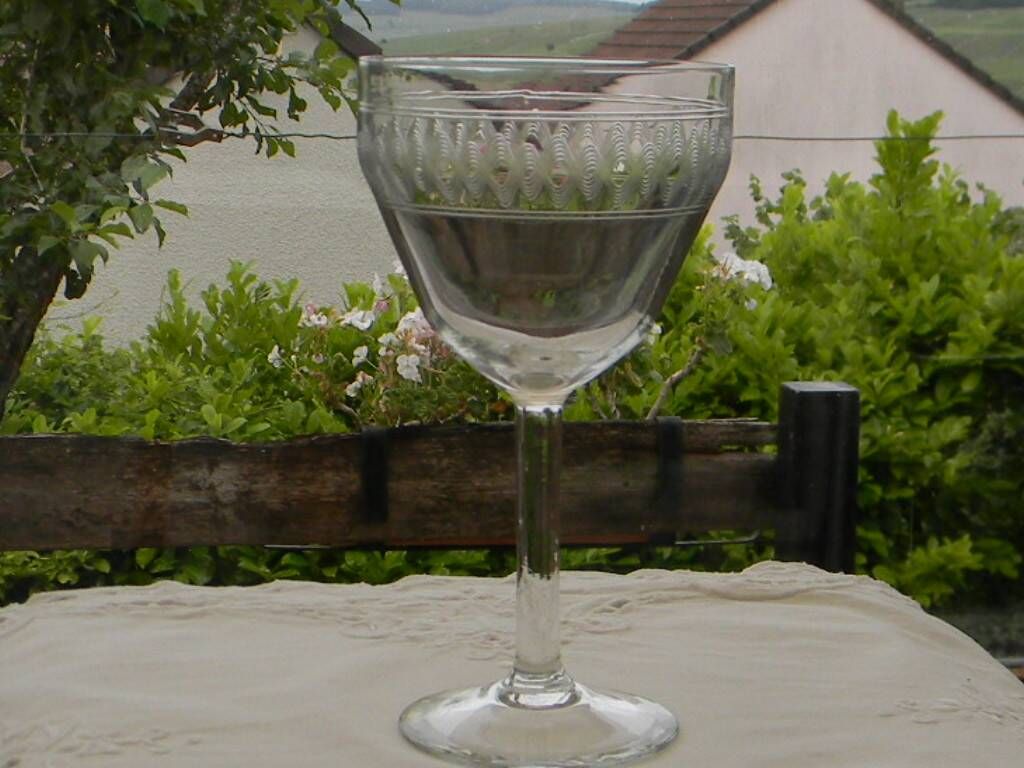 Set of 5 antique water glasses in engraved frieze glass.