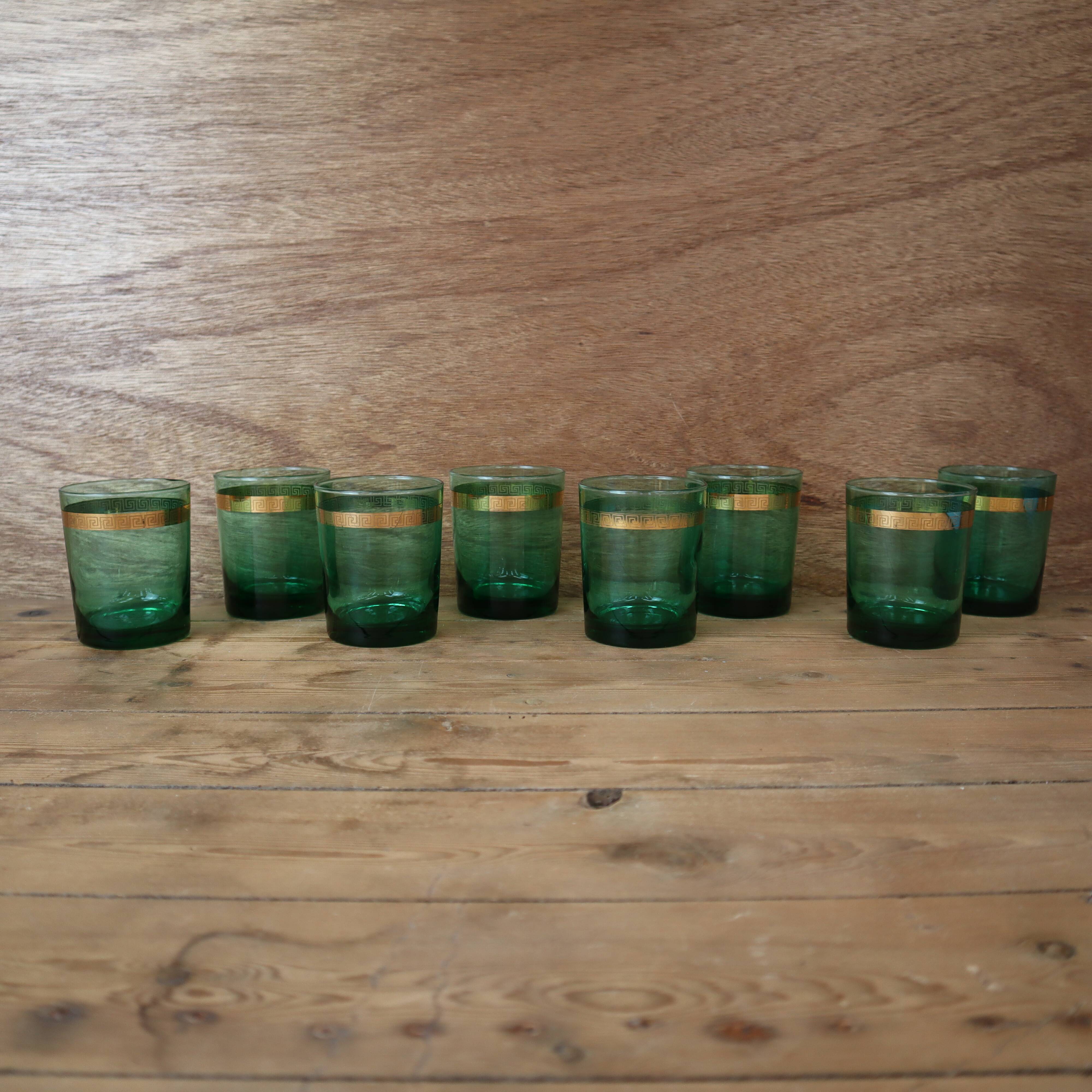 8 verres à whisky vert émeraude bande dorée Luminarc France