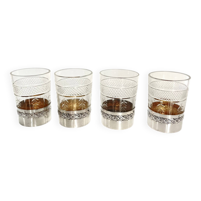 4 verres à liqueur en cristal et argent – Fin XIXe - début XX siècle