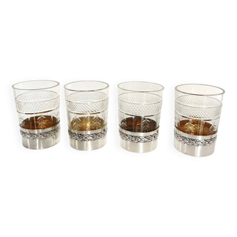 4 crystal and silver liqueur glasses – Late 19th - early 20th century