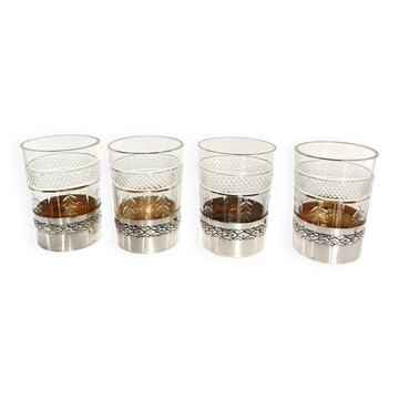 4 verres à liqueur en cristal et argent – Fin XIXe - début XX siècle